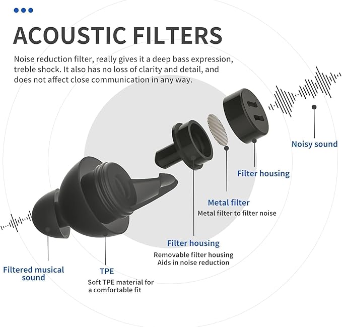 LYSIAN High-Fidelity Concert Ear Plugs– Reusable Noise-Reduction Festival Earplugs for Musician, Drummers, Party, Rave-Enjoy Clear Sound with -23dB Protection 2 Pairs Packs Black