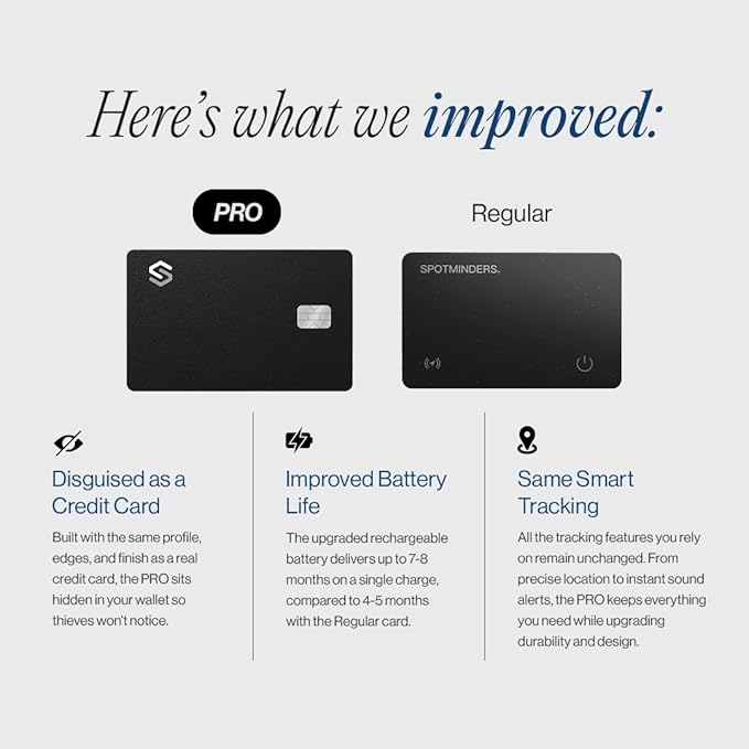 SPOTMINDERS Apple MFi Certified Credit Card Wallet Tracker PRO 4-Pack (iOS Only) Works with Apple Find My Rechargeable Tracking Card for Wallet IP68 0.07in Slim iPhone Item Finder for Luggage or Purse