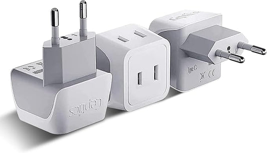 Ceptics European Travel Plug Adapter Europe Power Adaptor Charger Dual Input - Ultra Compact - Light Weight - USA to any Type C Countries such as Italy, Iceland, Austria and More (CT-9C), white