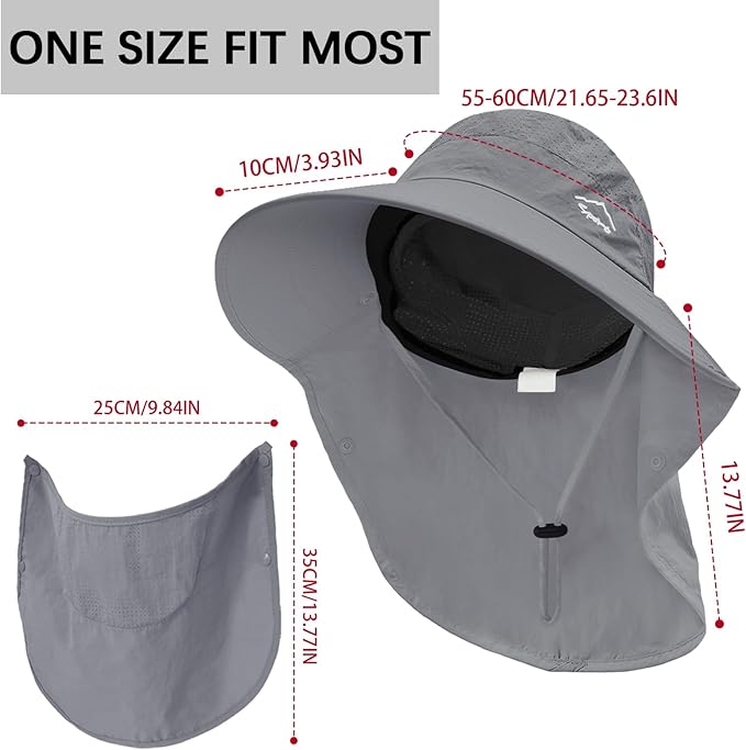 Rosoz Sun Hat for Men Women with Neck Flap,Wide Brim UPF50+ Fishing Hat with Detachable Face Cover Outdoor Sun Protection Hat