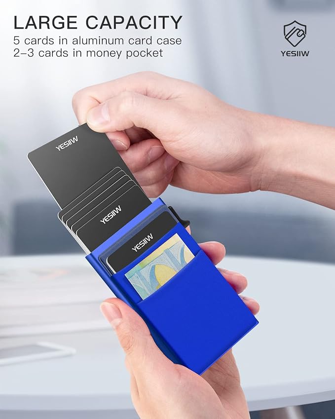 YESIIW Credit Card Holder Wallet for Men RFID Blocking Slim Minimalist Metal Wallet with Money Pocket Contactless Card Protector