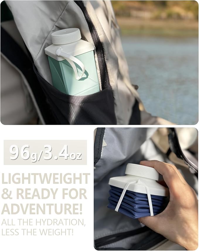 Collapsible Water Bottles 720ml 24.3oz, Foldable Portable Water Bottle, Lightweight Reusable Leakproof for Travel Camping Hiking Cycling Yoga Sports Outdoor School Office, 1 Pack, Starlight