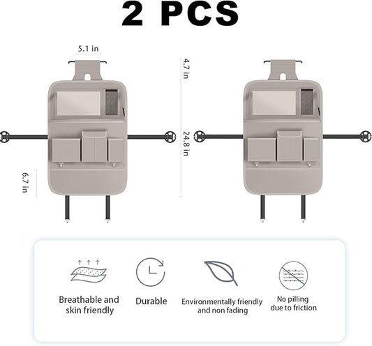 Car Seat Organizers,Multi-functional Back Seat Protectors, Storage Pouches, and Tray Holders (for Cars, Kids, Seat Back and Rear Seats) (Plain Gray, 2 Pcs)