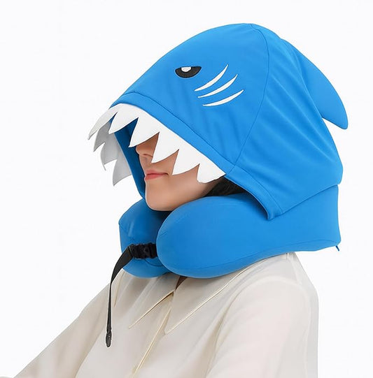 Cooling Fabric Privacy-Friendly Neck Pillow for Kids & Adults, Sensory-Friendly Memory Foam Hooded Pillow for Airplane, Portable, Ultimate Comfort Travel Gifts(Summer)