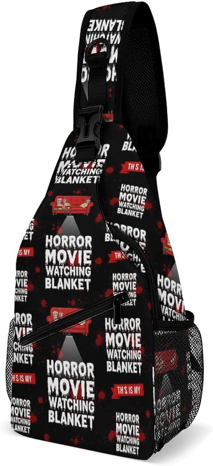 SWEET TANG Unisex Unique Chest Bag Gym Sack Fashion Sling Shoulder Backpack Outdoor Sports Daypack Horror Movie Watching Blanket Pattern, Multipurpose Adjustable Bag for Daily Use