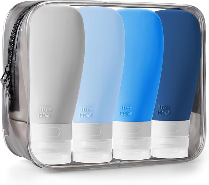 INSFIT Portable Travel Bottles, TSA Approved Leak Proof Containers for Toiletries, BPA Free Refillable Accessories for Shampoo, Body Wash, Liquids (4 Pack)