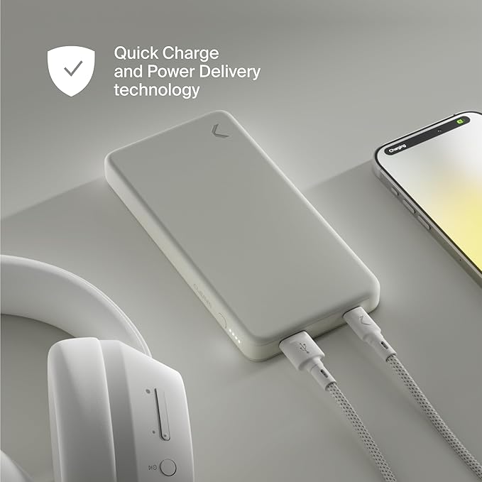 Clemm Portable Charger 10,000mAh Dual Port (USB-A, USB-C) (Ivory)