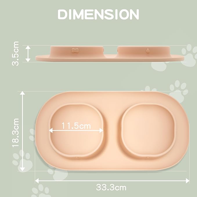 Dog Food Bowls Pet Bowls & Dog Water Bowls with No-Spill and Non-Skid, Feeder Bowls with Dog Bowl Mat for Small Medium Large Size Dogs Cats Puppy Pets, Dog Dishes (Khaki)