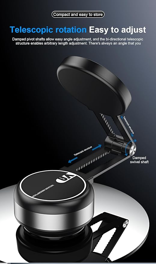 Fostex 2025 Upgraded Vacuum Magnetic Phone Stand,Double Sided Extension 360°Portable Phone Mount,Foldable Portable Vacuum Phone Holder Magnet, Magnetic Cell Phone Holder for iPhone 16/15/14/13/12