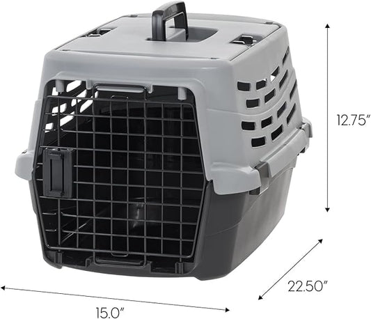 IRIS USA 23" Cat Carrier, Small Pet Carrier Hard, Dog Kennel with 2-Door Front and Top Access, Dog Carrier, up to 18 pounds, Black/Gray