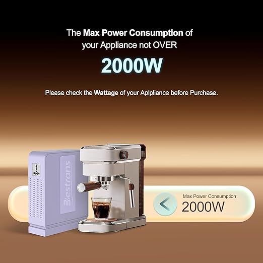 2000W Step Up Transformer 110v to 220v Converter, Heavy Duty Voltage Converter 110v to 220v with Dual Outlets, Overload Protection & Ultra-Quiet Design for Home Appliances,Light Purple