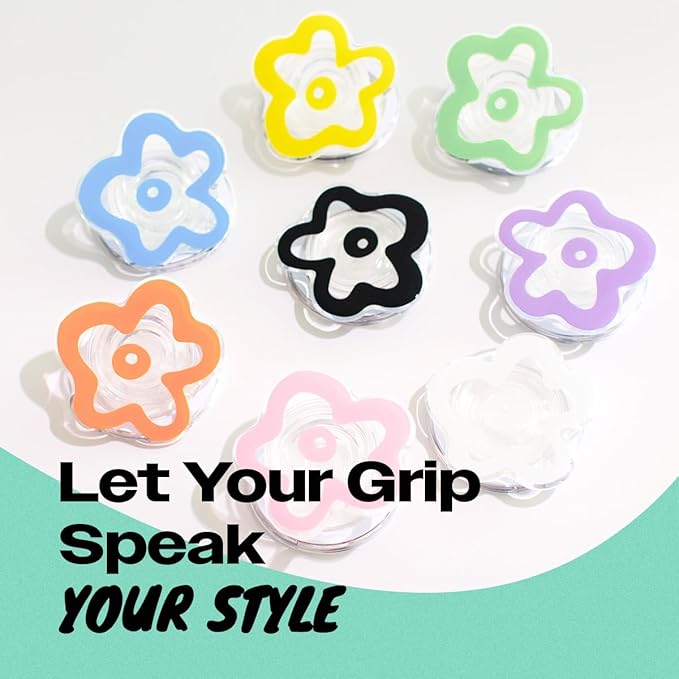 OnTheGrip Cute Transparent Daisy Flower Shape Design Mobile Phone Grip Compatible with Magsafe Multi Functional Collapsible Stand Holder for Smartphone Tablet Cell Phone Accessory (Black)