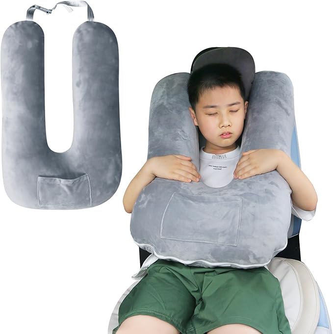 Car Pillow for Kids, Travel Pillow for Car, Toddler Travel Pillow for Sleeping Carseat Pillow for Adults, Removable and Washable Covers, Long Car Ride Essentials,Grey