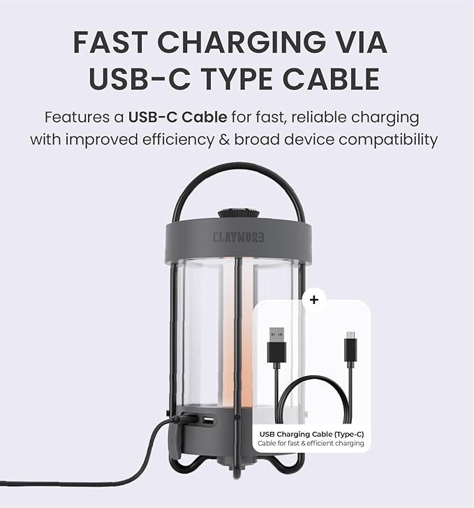 Claymore Selene Lamp (Dark Gray) - Without Pouch Aesthetic Portable Outdoor Lantern for Camping, Events, Parties & Tents. Power Bank Function, 55 Hours of Battery Life