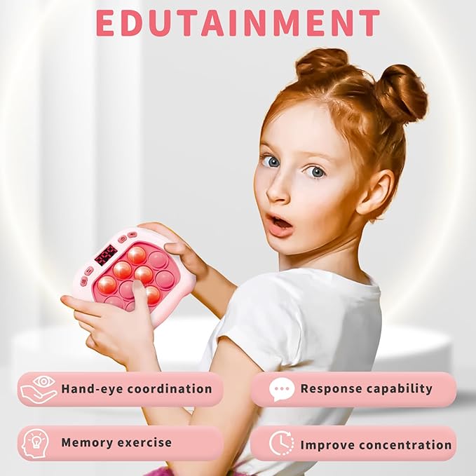 Pop Game Light Up Fidget Toy for Kids, 6 Modes LED Screen Quick Push Controller Electric Fidget Popper Bubble Game Car Games Travel Activities Birthday Toys for Girls Pink