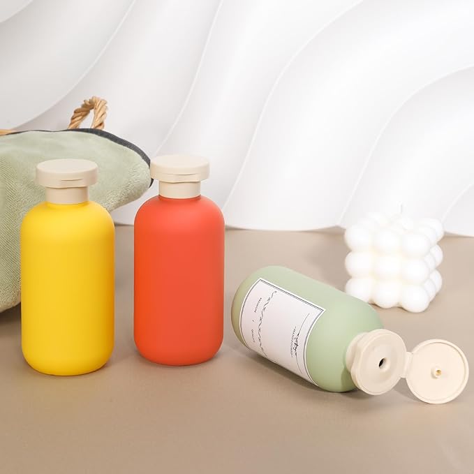 ASEVAT 6.7oz Airtight Plastic Travel Shampoo Bottles, Travel Shampoo and Conditioner Bottles Refillable, Empty Squeeze Bottle, Hand Soap Dispenser for Vacation, Gym, Lotion(OrangeYellowGreen)
