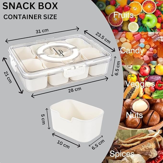 Legend - Divided Serving Tray with Lid and Handle | Snackle Box Container for Fruits, Candy, Charcuterie, Snacks | Portable Snack Tray for Travel, Party & Picnic (8 Compartments)
