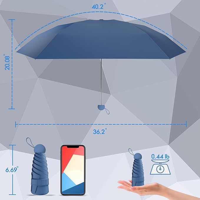 Windproof Mini Travel Folding Umbrella - UPF 50+ Sun & Rain Protection, Small Compact Lightweight Design Fits in Pocket or Bag, Eco-Friendly Fabric Wallet Umbrella for Commuter, Men Women Boys Girls