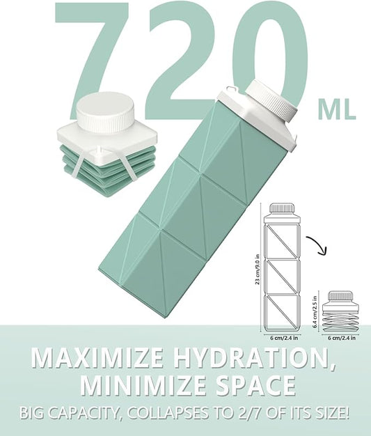 Collapsible Water Bottles 720ml 24.3oz, Foldable Portable Water Bottle, Lightweight Reusable Leakproof for Travel Camping Hiking Cycling Yoga Sports Outdoor School Office Gym, 1 Pack, Green