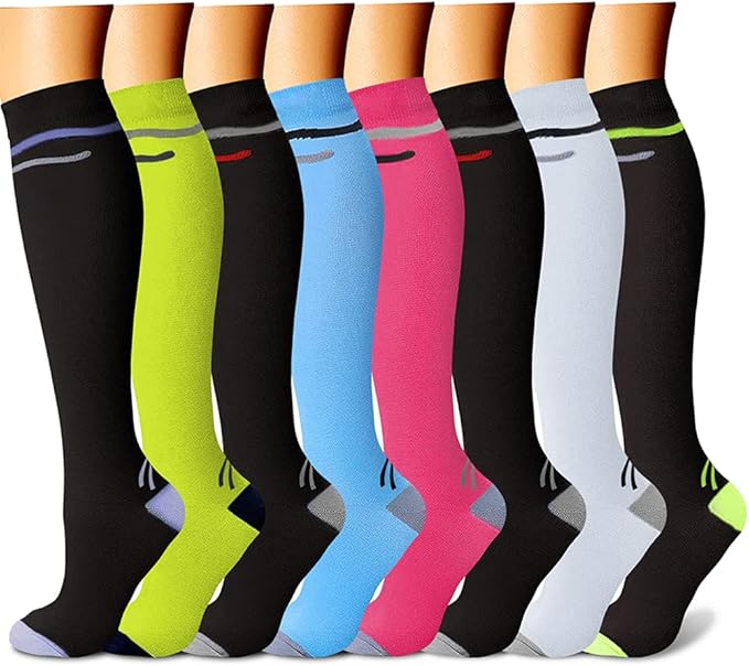 CHARMKING Compression Socks for Women & Men Circulation (8 Pairs) 15-20 mmHg is Best Support for Athletic Running,Cycling