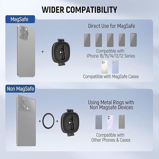 NEEWER PA095 Dual Magnetic Ring Holder for Phone, Slim Folding Magnetic Mobile Phone Holder with 1/4" Screw for Tripod Compatible with MagSafe iPhone Samsung Huawei Android for Video, PA095