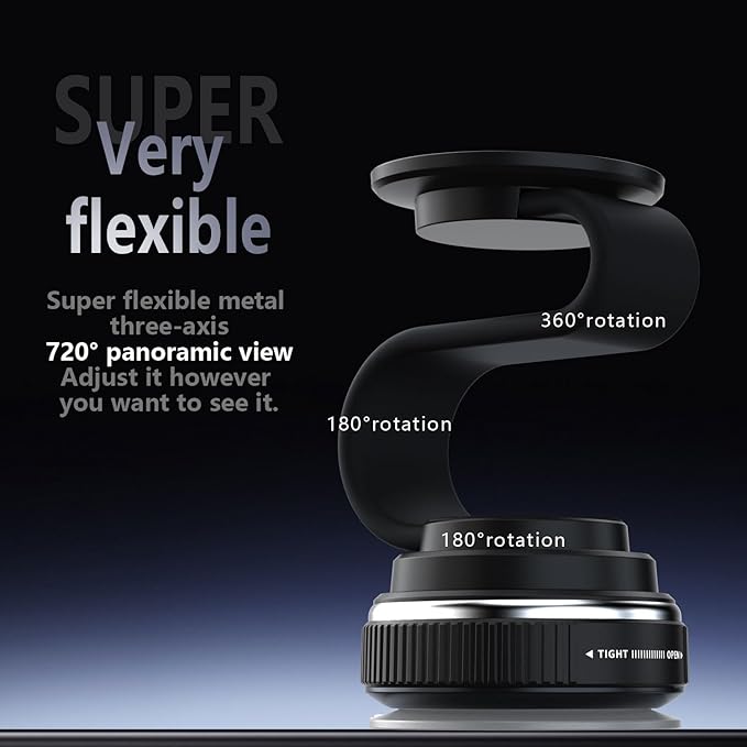 Magnetic Car Phone Holder Mount, 720° Adjustable Long Arm with Nano Gel Suction Cup, for iPhone & Android (Use Metal Plate), Universal Dashboard Windshield Phone Stand