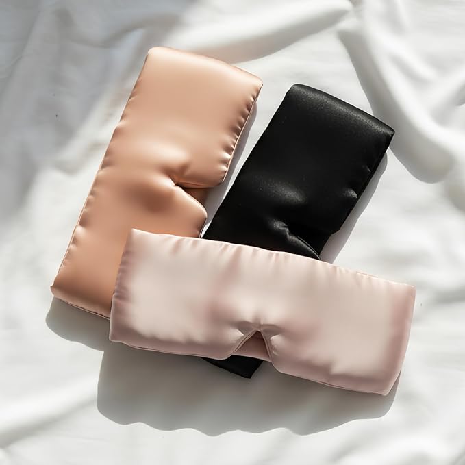 100% Mulberry Silk Sleep Mask, Eye Mask for Deep Sleep and Travel, Soft Breathable Eye Cover with Adjustable Headband (Rose Gold)