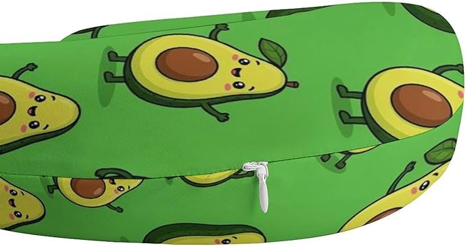 Travel Neck Pillow Memory Foam U Shaped Cushion Cute Cartoon Avocado, Washable Cover for Airplane Car Office Home Sleeping Pain Relief
