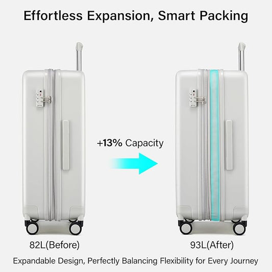 Hanke Expandable 26 Inch Luggage with Spinner Wheels, Hardside Large Suitcase, All-PC Hard Shell Travel Luggage, TSA Lock, Lightweight Durable Checked-Medium (Smoke White, 93L)