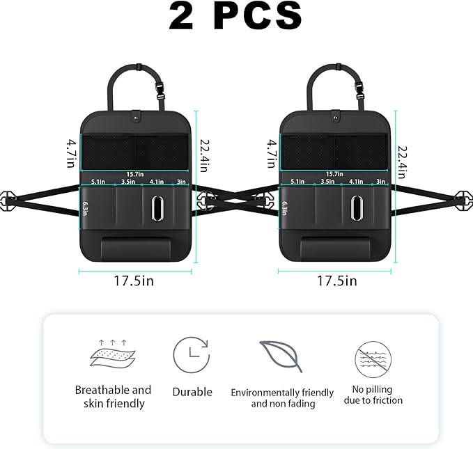 Car Seat Organizers,Multi-functional Back Seat Protectors, Storage Pouches,storage bag Child kicking prevention and Tray Holders (for Cars, Kids, Seat Back and Rear Seats) (Black, 2 Pcs)