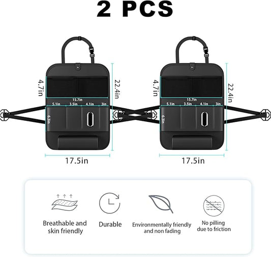 Car Seat Organizers,Multi-functional Back Seat Protectors, Storage Pouches,storage bag Child kicking prevention and Tray Holders (for Cars, Kids, Seat Back and Rear Seats) (Black, 2 Pcs)