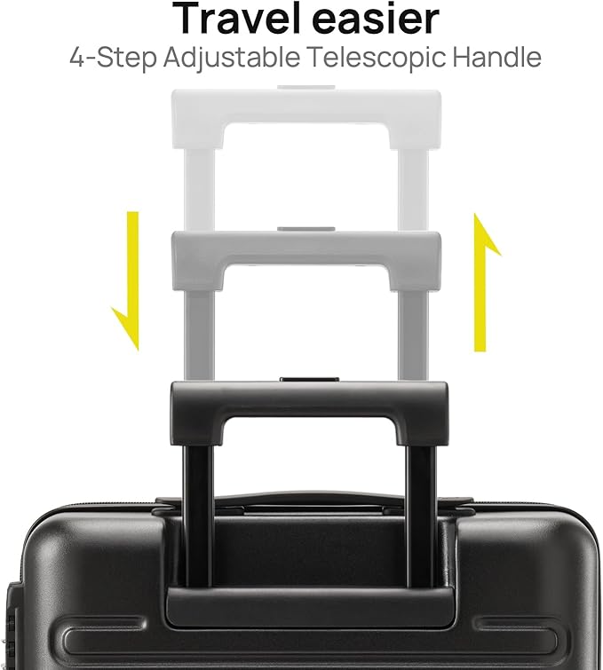NINETYGO Medium Checked Luggage 24 Inch, Checking In Luggage with Smooth Double Spinner Wheels, Hard Shell PC+ABS Suitcase, Lightweight Travel Luggage, TSA Approved (Black, Andes)