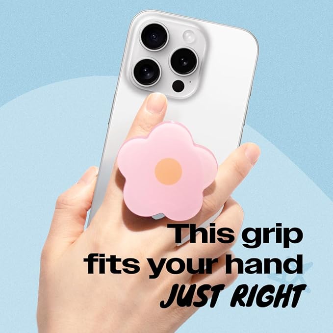 OnTheGrip Cute Solid Color Daisy Flower Design Collapsible Mobile Phone Grip Stand Holder for Smartphone Tablet Cell Phone Accessory (Pink)