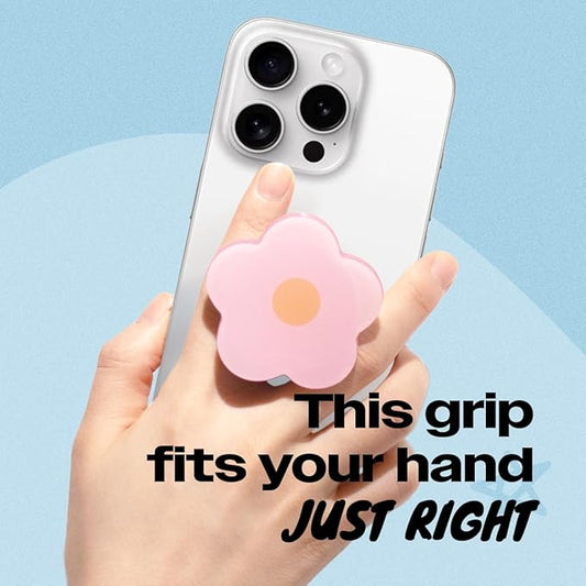OnTheGrip Cute Solid Color Daisy Flower Design Collapsible Mobile Phone Grip Stand Holder for Smartphone Tablet Cell Phone Accessory (Pink)