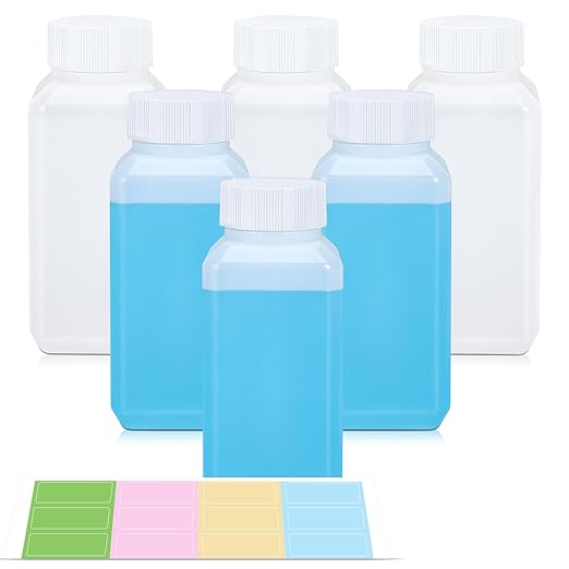 4oz Leak Proof Plastic Bottles with Caps, Laboratory Reagent Bottle, Reusable Small Pill Storage Containers for Travel, Classrooms, Home (6 pack translucent)