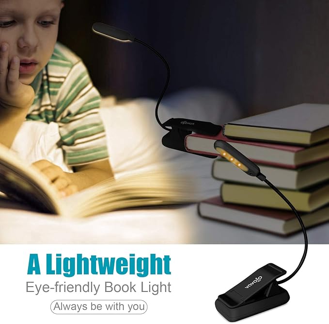 VAVOFO Clip On Rechargeable Reading Light, 7 LEDs with 3 Colortemperature 9 Brightness Levels Book Lights for Reading in Bed with Power Indicator for Bookworms (2 Pack Black)