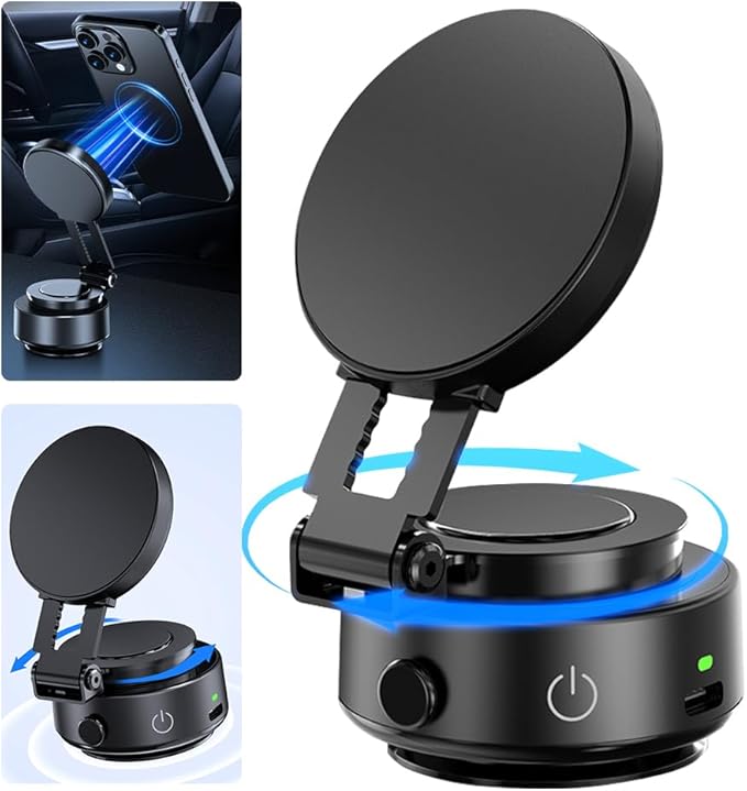 Fostex Upgraded Magnetic Mount for iPhone/Android, Electric Vacuum Suction Phone Mount, 360 Portable Phone Holder