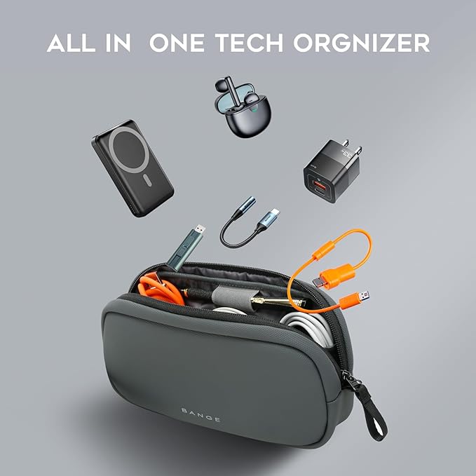BANGE Tech Organizer Travel Case,Tech Accessories Pouch Carry Storage Bag for Charger, Cord, Hard Drive, Phone, Power Bank, Travel Essentials