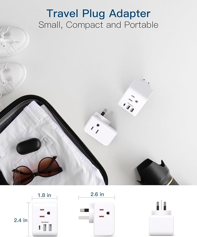 Australia New Zealand Power Plug Adapter, US to Australia Travel Adapter with 3 American Outlets 3 USB Ports (2 USB C), Type I Plug Adapter Travel Essentials for USA to Australia, Argentina, China