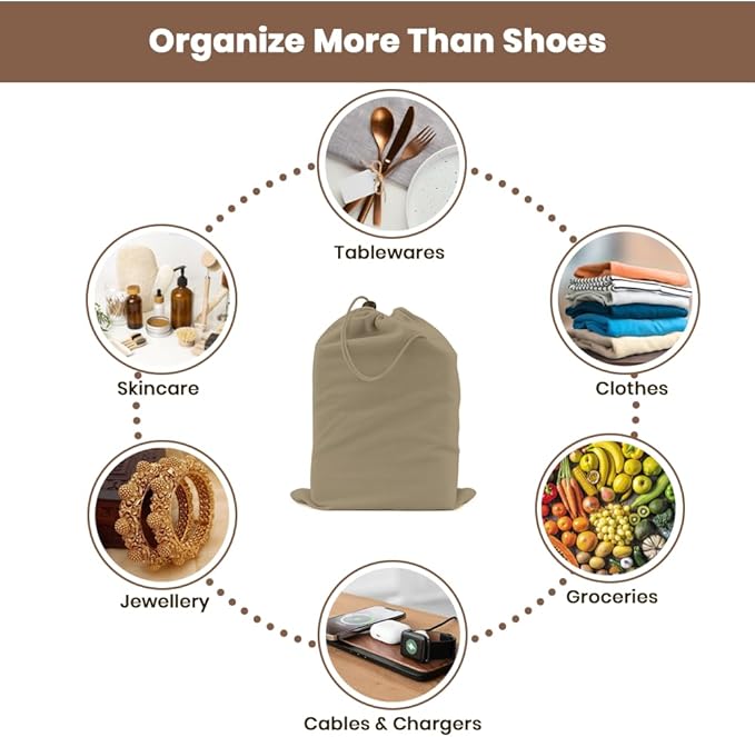 LFH Cotton Rich Shoe Storage Bags with Drawstring, Dustproof Breathable Reusable Organizer, Perfect For Travel, Dorm, Hotel, College, Gym, Easy to Carry Machine Washable 12"x17" (Pack of 2) - Chambray