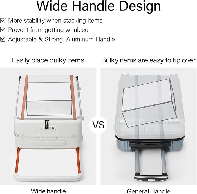 Hanke Top Opening 24 Inch Luggage with Spinner Wheels, Aluminum Frame All-PC Hard Shell Medium Suitcase, Zipperless Trunk Wide Handle Luggage, TSA Checked-Medium(Smoke White, 69L)