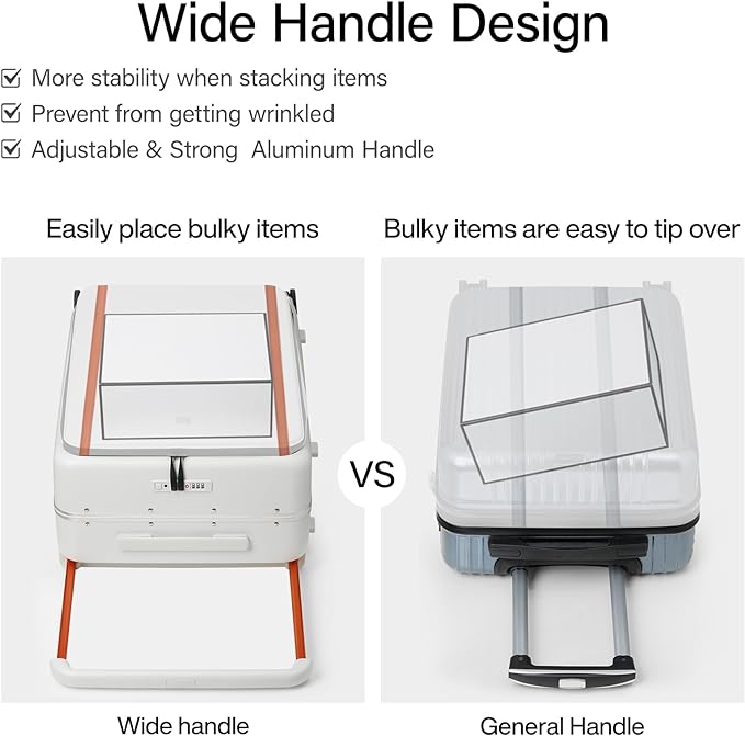 Hanke Top Opening Carry On Luggage, 20 Inch Zipperless Aluminum Frame Wide Handle Luggage, All-PC Hard Shell Trunk Suitcase with Spinner Wheels, TSA Airline Approved (Smoke White, 40L)