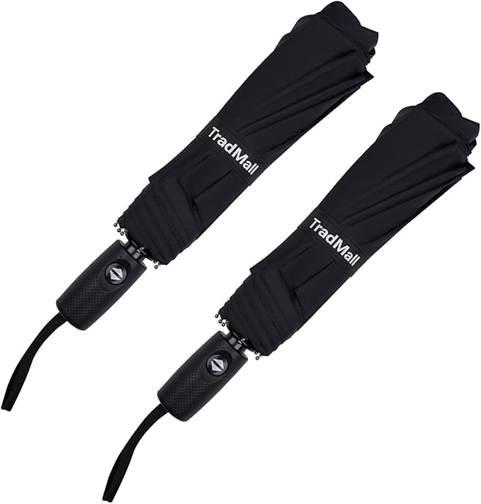 TradMall 2 Pack Travel Umbrella, Double Vented Canopy Windproof Automatic Strong Compact Folding Umbrellas for Rain Women and Men