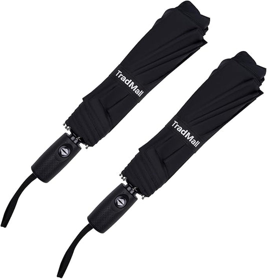 TradMall 2 Pack Travel Umbrella, Double Vented Canopy Windproof Automatic Strong Compact Folding Umbrellas for Rain Women and Men