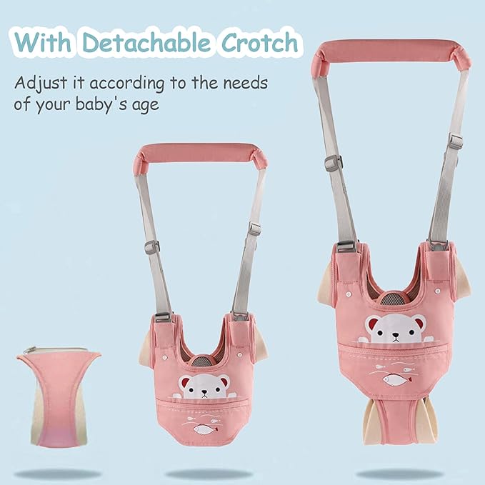 Baby Walking Harness Handheld Baby Walker Assistant Belt Adjustable Toddler Infant Walker Safety Harnesses Standing Up and Walking Learning Helper with Detachable Crotch for 9-24 Month (Pink)