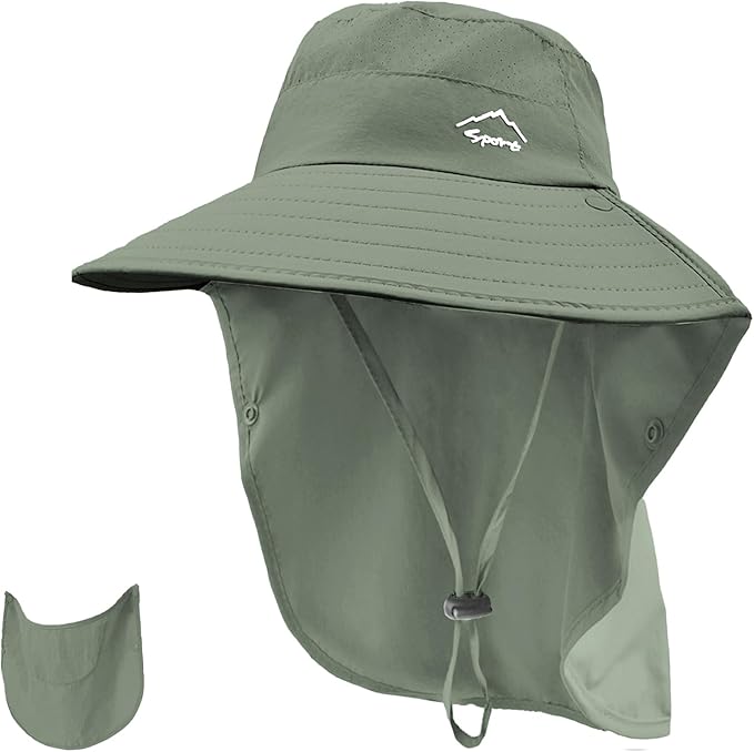 Rosoz Sun Hat for Men Women with Neck Flap,Wide Brim UPF50+ Fishing Hat with Detachable Face Cover Outdoor Sun Protection Hat