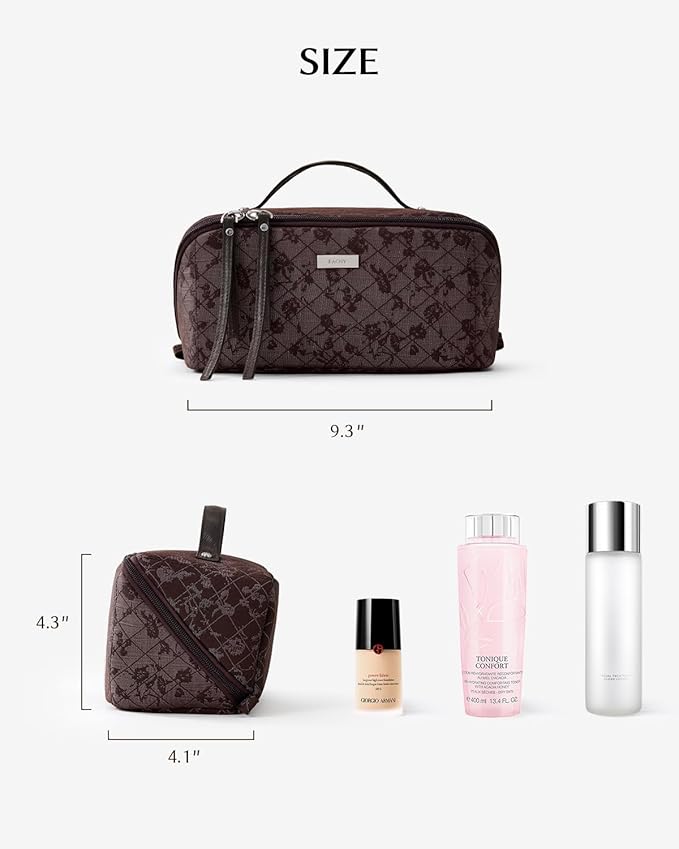 EACHY Travel Makeup Bag, Large Toiletry Bag for Women, Flat-Opening Organizer Pouch with Compartments