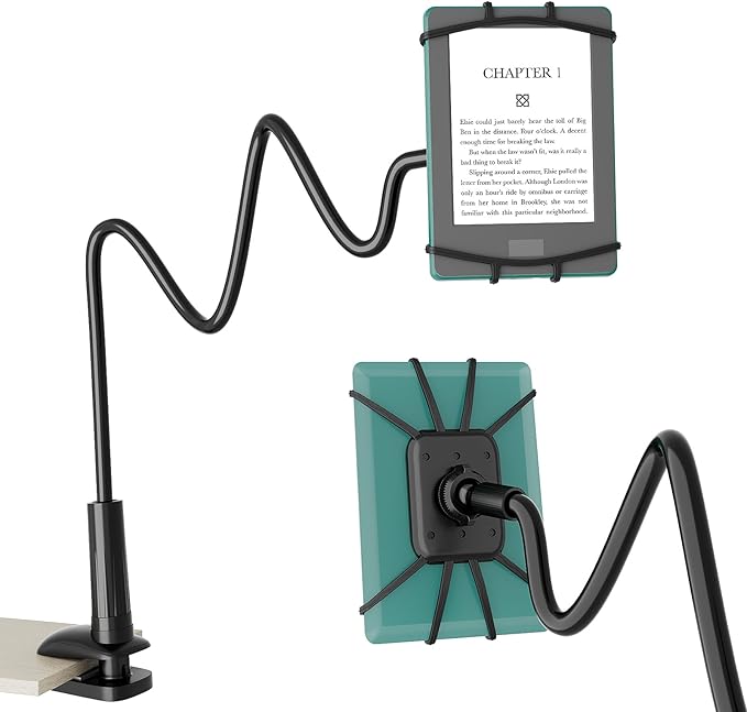 Gooseneck Kindle Holder for Reading in Bed, 360° Adjustable Cell Phone Stand for Desk, Flexible Lazy Arm Mount Clamp,Kindle Paperwhite Stand Accessories,Compatible with 4-8 Inches Device