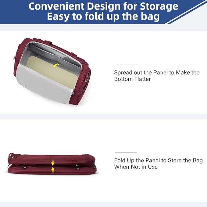 HanTrip Carry on Duffel Bag Foldable Duffle Bags for Travel, Under Seat Personal Item Bags for Airplanes, Weekender Overnight Mens Travel Tote Bag for Women Small Softside Carry on Luggage (Burgundy)