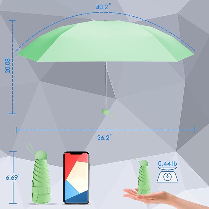 Windproof Mini Travel Folding Umbrella - UPF 50+ Sun & Rain Protection, Small Compact Lightweight Design Fits in Pocket or Bag, Eco-Friendly Fabric Wallet Umbrella for Commuter, Men Women Boys Girls